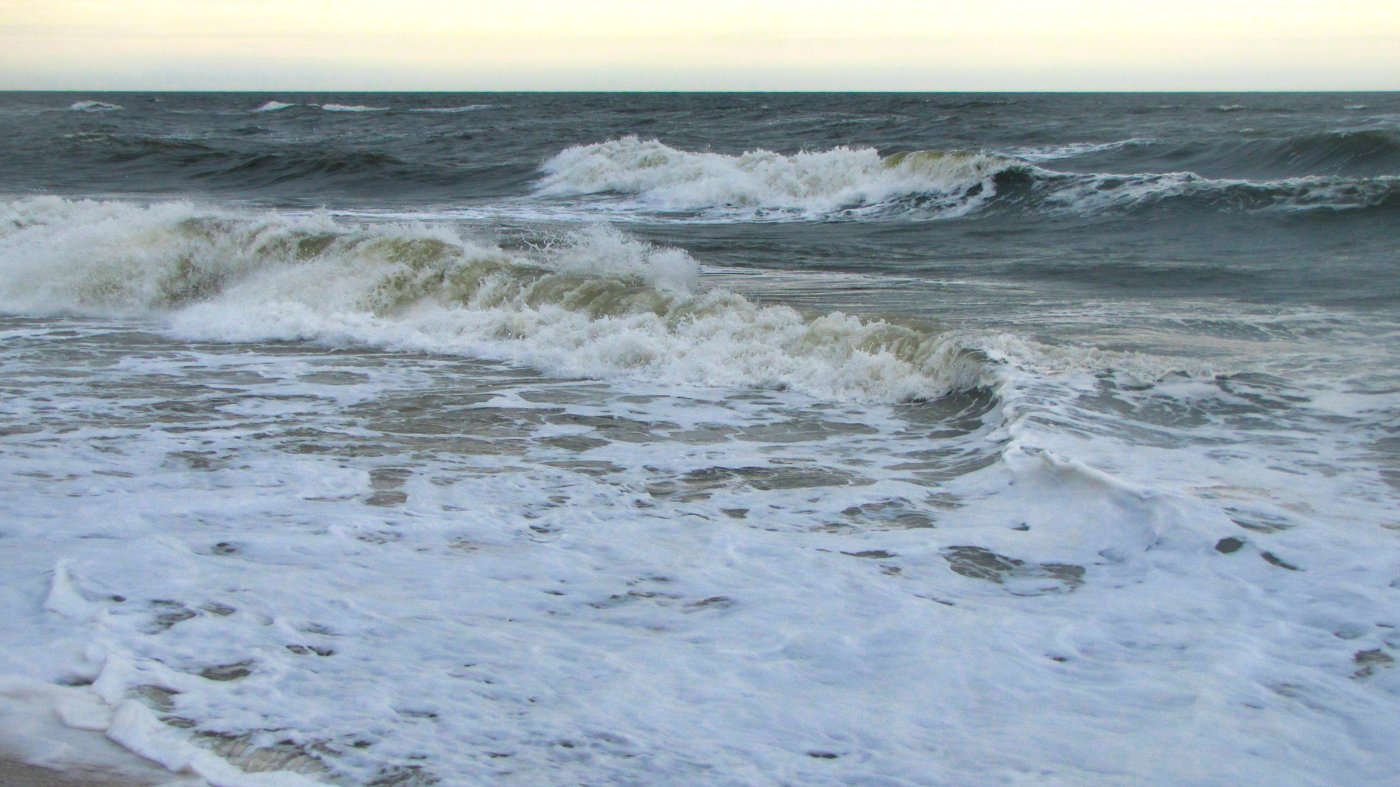 Ocean waves rolling toward the Fire Island shore in soft natural light